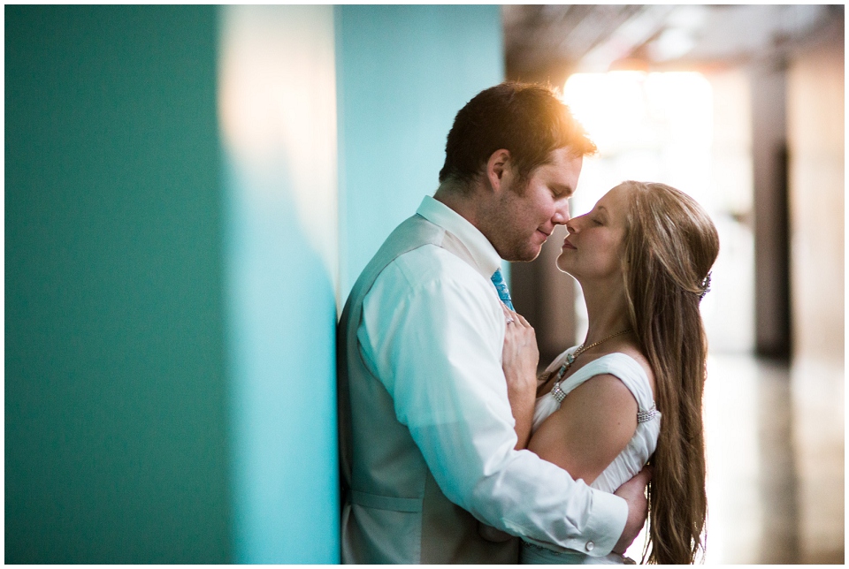 Bride and Groom portrait at the Living Room Omaha NE Mastercraft building